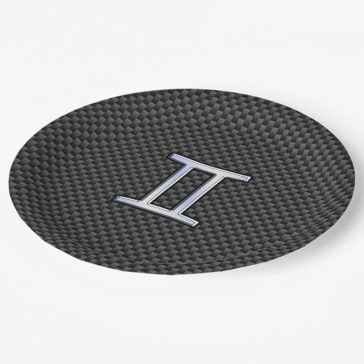 Gemini Zodiac Sign on Charcoal Carbon Fiber Print Papieren Bordje (Gekanteld)