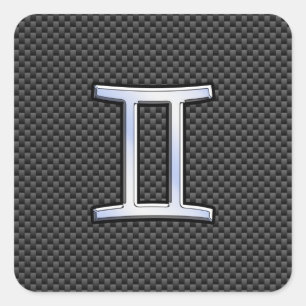 Gemini Zodiac Sign on Charcoal Carbon Fiber Print Vierkante Sticker