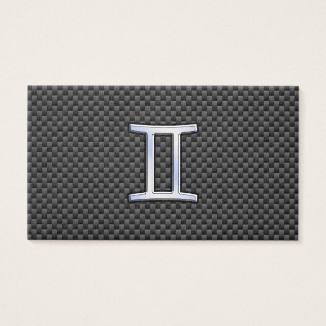 Gemini Zodiac Sign on Charcoal Carbon Fiber Print Visitekaartjes (Voorkant)