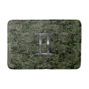 Gemini Zodiac Sign on Green Digital Camo Badmat