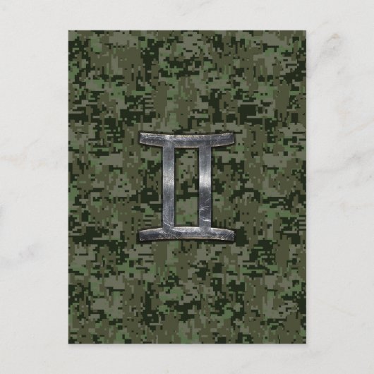 Gemini Zodiac Sign on Green Digital Camo Briefkaart (Voorkant)