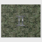 Gemini Zodiac Sign on Green Digital Camo Cadeaupapier (Vlak)