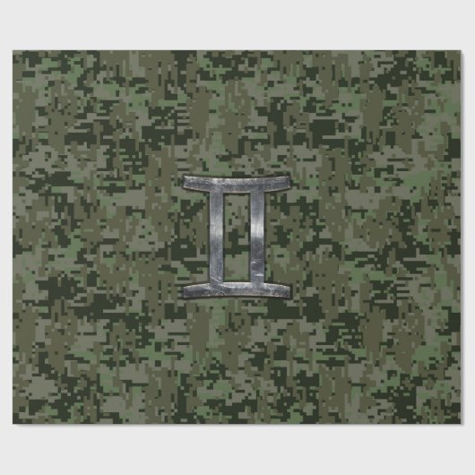Gemini Zodiac Sign on Green Digital Camo Cadeaupapier (Vlak)