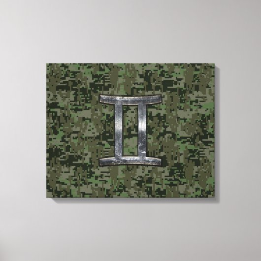 Gemini Zodiac Sign on Green Digital Camo Canvas Afdruk (Voorkant)