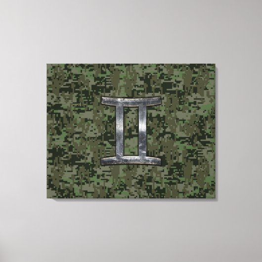 Gemini Zodiac Sign on Green Digital Camo Canvas Afdruk (Voorkant)