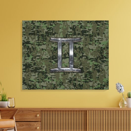 Gemini Zodiac Sign on Green Digital Camo Canvas Afdruk (Insitu (Woonkamer))