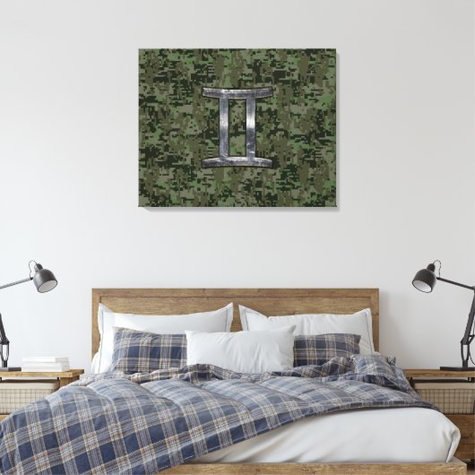 Gemini Zodiac Sign on Green Digital Camo Canvas Afdruk (Insitu (Slaapkamer))