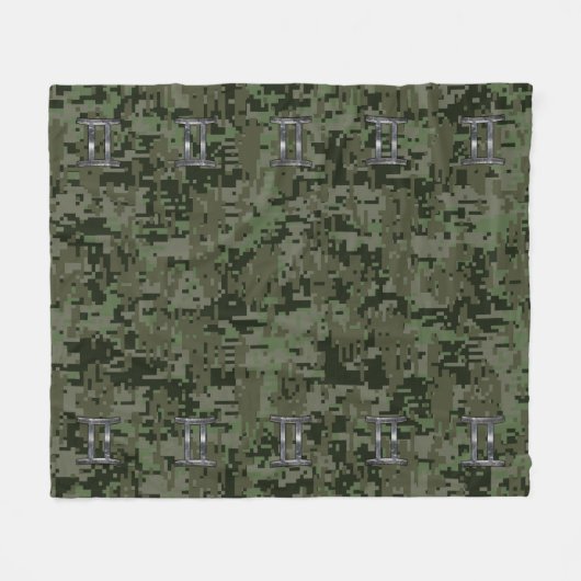 Gemini Zodiac Sign on Green Digital Camo Fleece Deken (Voorkant (Horizontaal))