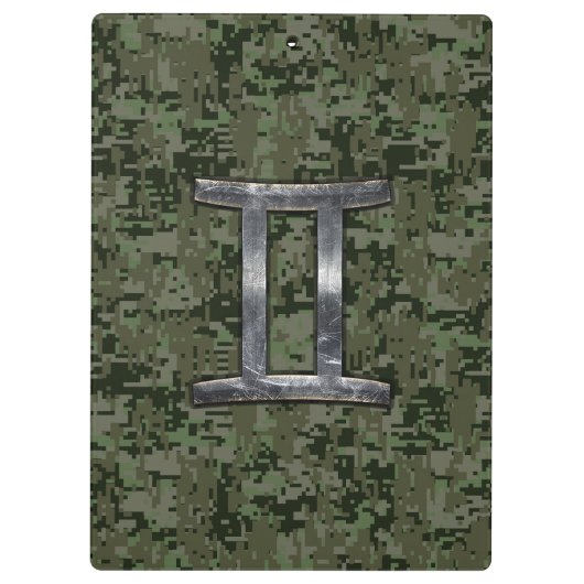 Gemini Zodiac Sign on Green Digital Camo Klembord (Achterkant)