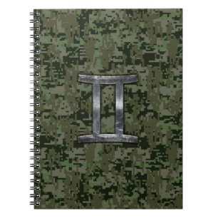 Gemini Zodiac Sign on Green Digital Camo Notitieboek