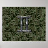 Gemini Zodiac Sign on Green Digital Camo Poster (Voorkant)