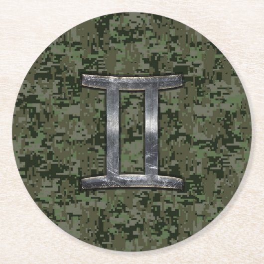 Gemini Zodiac Sign on Green Digital Camo Ronde Kartonnen Onderzetter (Voorkant)