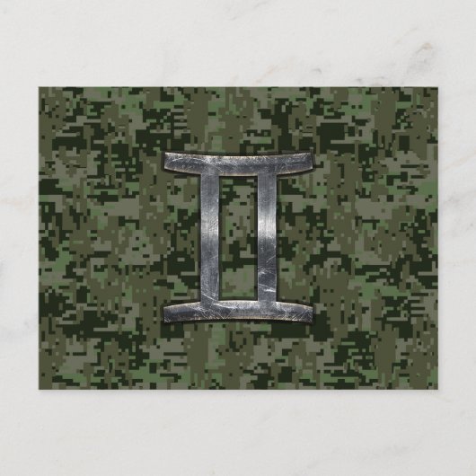 Gemini Zodiac Sign on Green Digital Camouflage Briefkaart (Voorkant)
