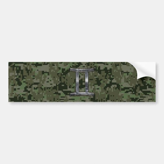 Gemini Zodiac Sign on Green Digital Camouflage Bumpersticker (Voorkant)