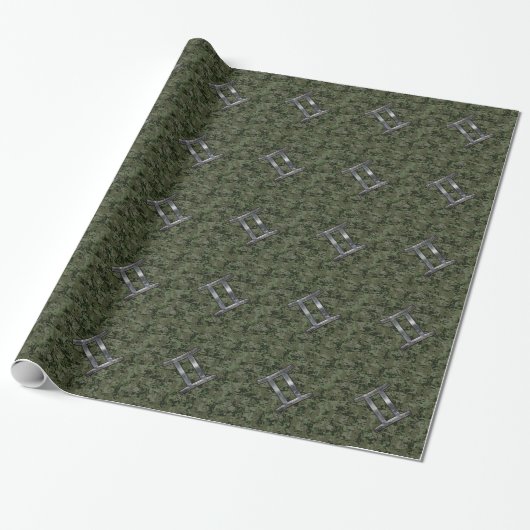 Gemini Zodiac Sign on Green Digital Camouflage Cadeaupapier (Uitgerold)