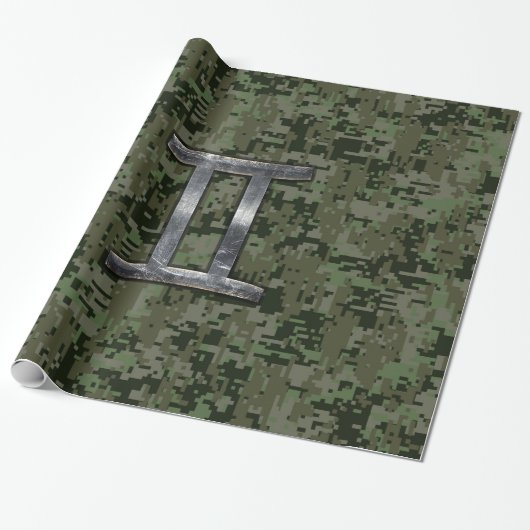 Gemini Zodiac Sign on Green Digital Camouflage Cadeaupapier (Uitgerold)