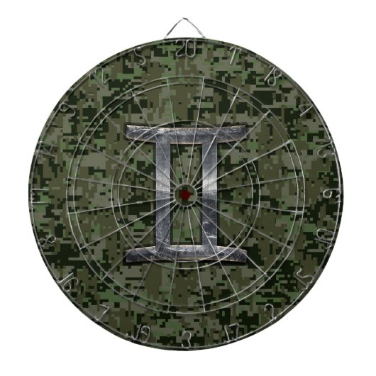 Gemini Zodiac Sign on Green Digital Camouflage Dartbord (Voorkant)