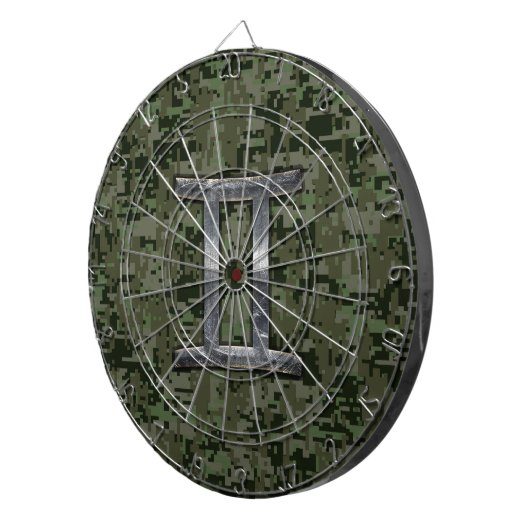 Gemini Zodiac Sign on Green Digital Camouflage Dartbord (Voorkant Rechts)