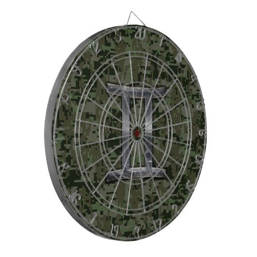 Gemini Zodiac Sign on Green Digital Camouflage Dartbord (Voorkant Links)