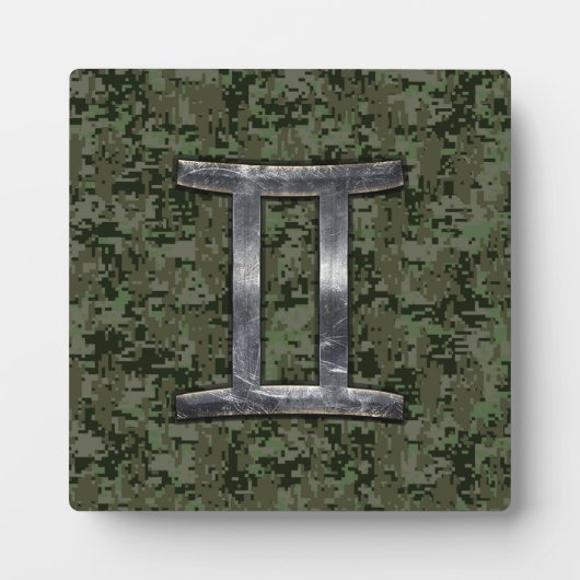 Gemini Zodiac Sign on Green Digital Camouflage Fotoplaat (Voorkant)