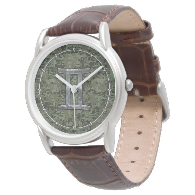 Gemini Zodiac Sign on Green Digital Camouflage Horloge (Gekanteld)