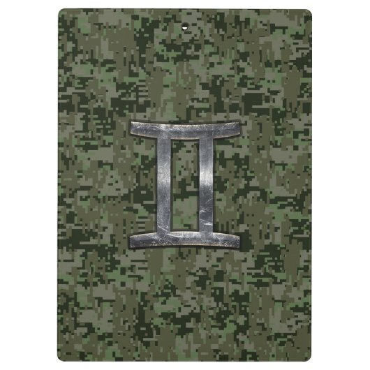 Gemini Zodiac Sign on Green Digital Camouflage Klembord (Achterkant)