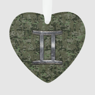 Gemini Zodiac Sign on Green Digital Camouflage Ornament