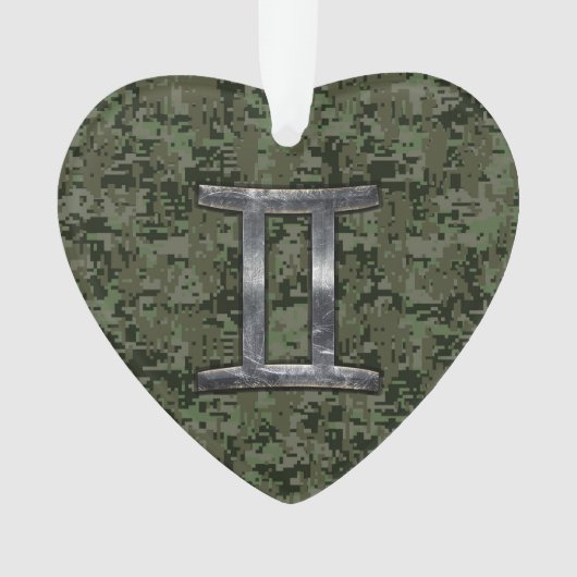 Gemini Zodiac Sign on Green Digital Camouflage Ornament (voorkant)