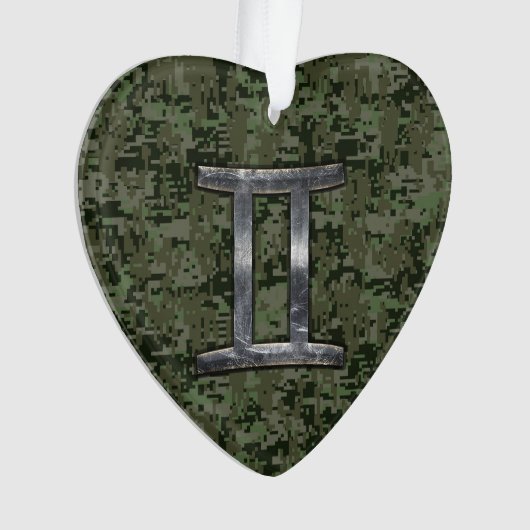 Gemini Zodiac Sign on Green Digital Camouflage Ornament (voorkant)