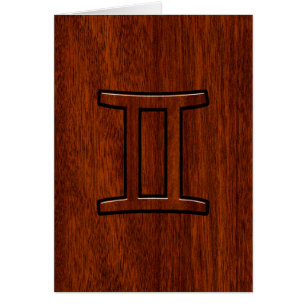 Gemini Zodiac Sign on Mahogany Wood Style
