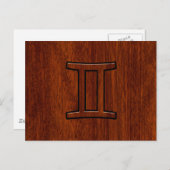 Gemini Zodiac Sign on Mahogany Wood Style Briefkaart (Voorkant / Achterkant)