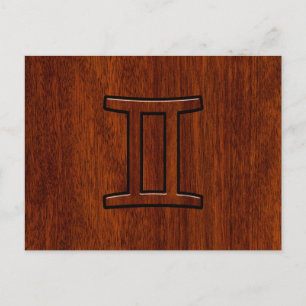 Gemini Zodiac Sign on Mahogany Wood Style Briefkaart