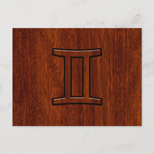 Gemini Zodiac Sign on Mahogany Wood Style Briefkaart (Voorkant)