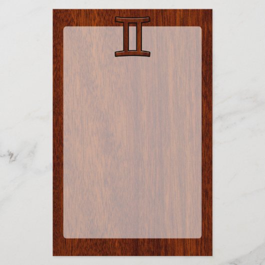 Gemini Zodiac Sign on Mahogany Wood Style Briefpapier (Voorkant)