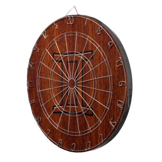 Gemini Zodiac Sign on Mahogany Wood Style Dartbord (Voorkant Rechts)