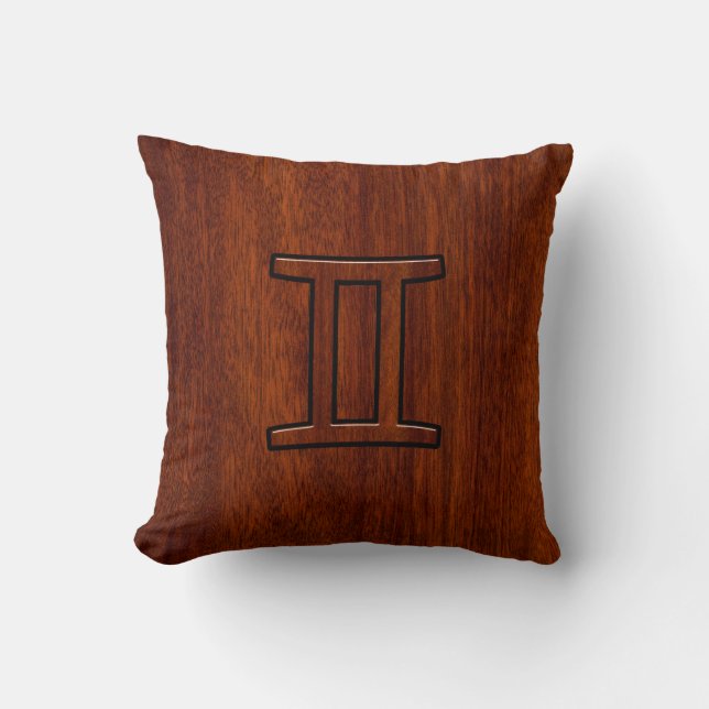 Gemini Zodiac Sign on Mahogany Wood Style Kussen (Voorkant)