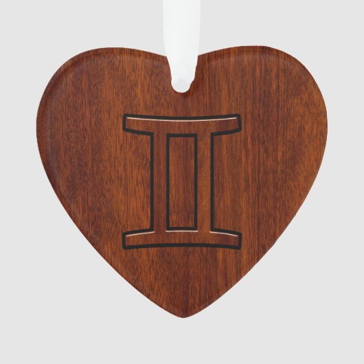 Gemini Zodiac Sign on Mahogany Wood Style Ornament (voorkant)