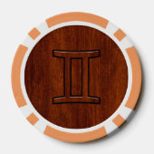 Gemini Zodiac Sign on Mahogany Wood Style Poker Chips (Achterkant)