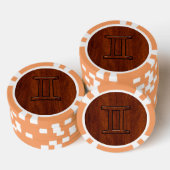 Gemini Zodiac Sign on Mahogany Wood Style Poker Chips (Opstapeling)