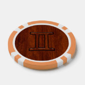 Gemini Zodiac Sign on Mahogany Wood Style Poker Chips (Enkel)