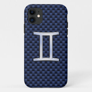 Gemini Zodiac Sign on Navy Blue Carbon Fiber Print Case-Mate iPhone Case