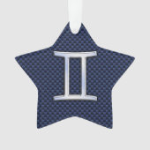 Gemini Zodiac Sign on Navy Blue Carbon Fiber Print Ornament (voorkant)