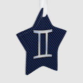 Gemini Zodiac Sign on Navy Blue Carbon Fiber Print Ornament (voorkant)