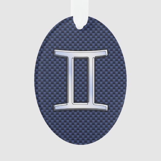 Gemini Zodiac Sign on Navy Blue Carbon Fiber Print Ornament (voorkant)
