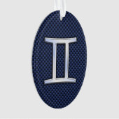 Gemini Zodiac Sign on Navy Blue Carbon Fiber Print Ornament (voorkant)