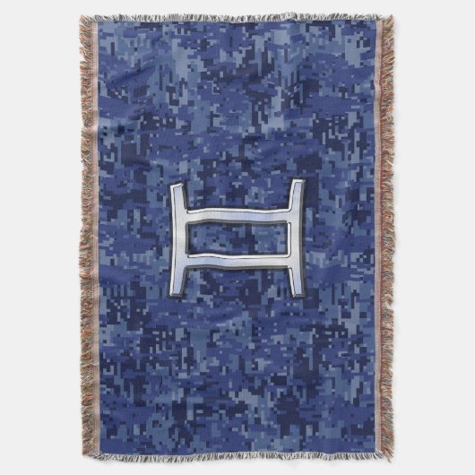 Gemini Zodiac Sign on Navy Blue Digital Camo Deken (Voorkant Verticaal)