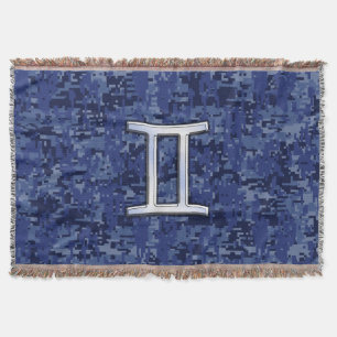 Gemini Zodiac Sign on Navy Blue Digital Camo Deken