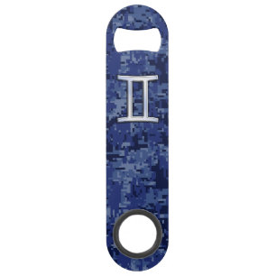 Gemini Zodiac Sign on Navy Blue Digital Camo Speed Flessenopener