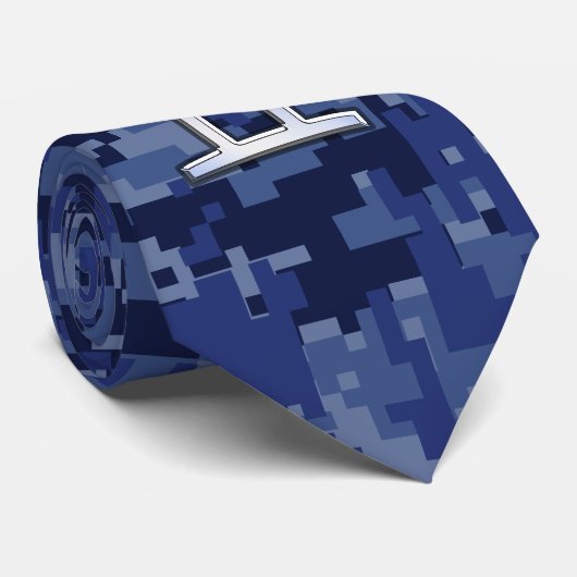 Gemini Zodiac Sign on Navy Blue Digital Camo Stropdas (Opgerold)