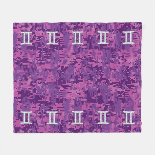 Gemini Zodiac Sign on Pink Digital Camo Fleece Deken (Voorkant (Horizontaal))